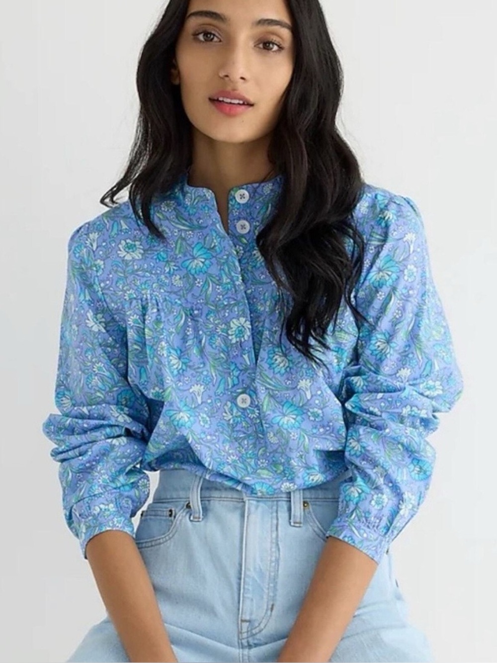 J. Crew Fresco Top in Cotton Poplin Floral Blue Size Medium